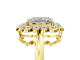 Yellow gold Emerald Halo Cluster Diamond Engagement Ring with Solitaire Band and Prong Setting_54