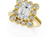 Yellow gold Emerald Halo Diamond Cluster Engagement Ring with Milgrain Bezel Setting and Solitaire Band_28