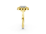 Yellow gold Emerald Halo Diamond Cluster Engagement Ring with Milgrain Bezel Setting and Solitaire Band_29
