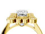 Yellow gold Emerald Halo Diamond Cluster Engagement Ring with Milgrain Bezel Setting and Solitaire Band_31