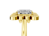 Yellow gold Emerald Halo Diamond Cluster Engagement Ring with Milgrain Bezel Setting and Solitaire Band_32
