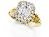 Yellow gold Emerald Halo Diamond Engagement Ring with Filigree Band and Four-Prong Setting_82