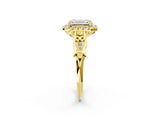 Yellow gold Emerald Halo Diamond Engagement Ring with Filigree Band and Four-Prong Setting_83