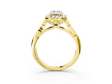 Yellow gold Emerald Halo Diamond Engagement Ring with Filigree Band and Four-Prong Setting_84