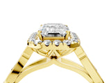 Yellow gold Emerald Halo Diamond Engagement Ring with Filigree Band and Four-Prong Setting_85