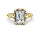 Yellow gold Emerald Halo Diamond Engagement Ring with Intricate Filigree Band and Four-Prong Setting_35