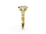 Yellow gold Emerald Halo Diamond Engagement Ring with Intricate Filigree Band and Four-Prong Setting_37