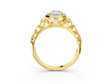 Yellow gold Emerald Halo Diamond Engagement Ring with Intricate Filigree Band and Four-Prong Setting_38