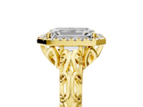 Yellow gold Emerald Halo Diamond Engagement Ring with Intricate Filigree Band and Four-Prong Setting_40