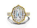 Yellow gold Emerald Halo Diamond Engagement Ring with Milgrain Band and Four-Prong Setting_37