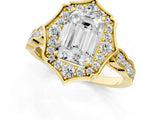 Yellow gold Emerald Halo Diamond Engagement Ring with Milgrain Band and Four-Prong Setting_38