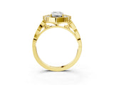 Yellow gold Emerald Halo Diamond Engagement Ring with Milgrain Band and Four-Prong Setting_40