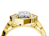 Yellow gold Emerald Halo Diamond Engagement Ring with Milgrain Band and Four-Prong Setting_41