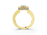 Yellow gold Emerald Halo Diamond Engagement Ring with Milgrain Pave Band and Four-Prong Setting_102