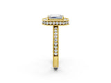 Yellow gold Emerald Halo Diamond Engagement Ring with Milgrain Pave Band and Four-Prong Setting_14