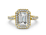 Yellow gold Emerald Halo Diamond Engagement Ring with Pavé Band and Four-Prong Setting_63