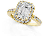 Yellow gold Emerald Halo Diamond Engagement Ring with Pavé Band and Four-Prong Setting_64