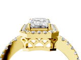 Yellow gold Emerald Halo Diamond Engagement Ring with Pavé Band and Four-Prong Setting_67