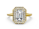 Yellow gold Emerald Halo Diamond Engagement Ring with Solitaire Band and Four-Prong Setting_20
