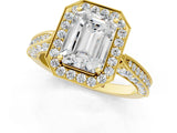 Yellow gold Emerald Halo Diamond Engagement Ring with Split Shank Band and Four-Prong Setting_7