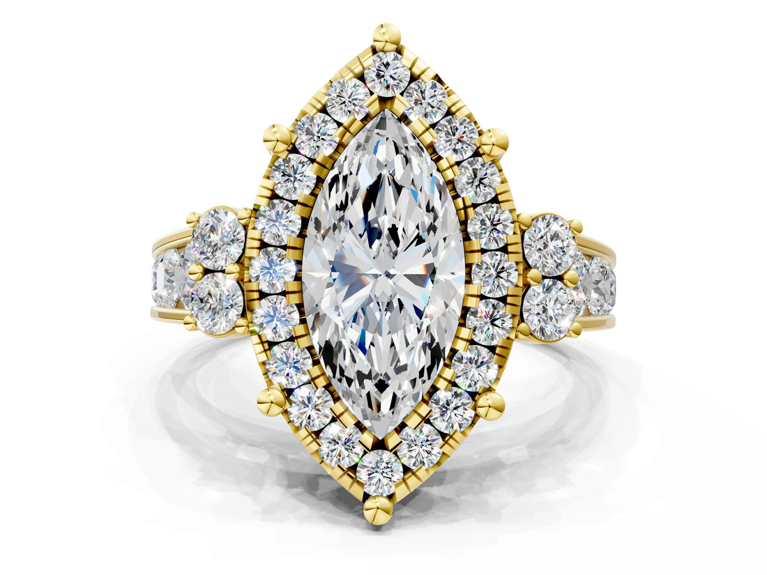 Yellow gold Emerald Halo Diamond Engagement Ring with Split Shank and Four-Prong Setting_41