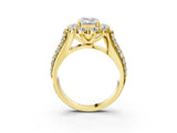 Yellow gold Emerald Halo Diamond Engagement Ring with Split Shank and Prong Setting_67