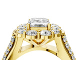 Yellow gold Emerald Halo Diamond Engagement Ring with Split Shank and Prong Setting_68