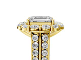 Yellow gold Emerald Halo Diamond Engagement Ring with Split Shank and Prong Setting_69
