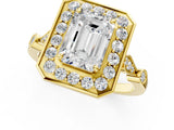 Yellow gold Emerald Halo Diamond Engagement Ring with Twisted Band and Four-Prong Setting 1