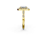 Yellow gold Emerald Halo Diamond Engagement Ring with Twisted Band and Four-Prong Setting 2