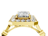 Yellow gold Emerald Halo Diamond Engagement Ring with Twisted Band and Four-Prong Setting 4