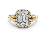 Yellow gold Emerald Halo Diamond Engagement Ring with Vintage-Inspired Band and Four-Prong Setting_3