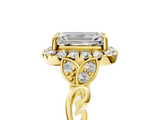 Yellow gold Emerald Halo Diamond Engagement Ring with Vintage-Inspired Band and Four-Prong Setting_8