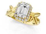 Yellow gold Emerald Halo Diamond Floral Band with Four-Prong Setting_77