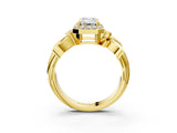 Yellow gold Emerald Halo Diamond Floral Band with Four-Prong Setting_79