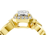 Yellow gold Emerald Halo Diamond Floral Band with Four-Prong Setting_80