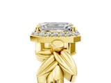 Yellow gold Emerald Halo Diamond Floral Band with Four-Prong Setting_81