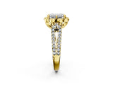 Yellow gold Emerald Halo Diamond Floral Split Shank Engagement Ring 2