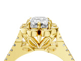 Yellow gold Emerald Halo Diamond Floral Split Shank Engagement Ring 4