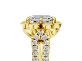 Yellow gold Emerald Halo Diamond Floral Split Shank Engagement Ring 5