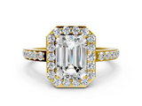 Yellow gold Emerald Halo Diamond Pavé Band Ring with Prong Setting_20