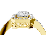 Yellow gold Emerald Halo Diamond Pavé Band Ring with Prong Setting_24