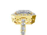 Yellow gold Emerald Halo Diamond Pavé Band Ring with Prong Setting_25