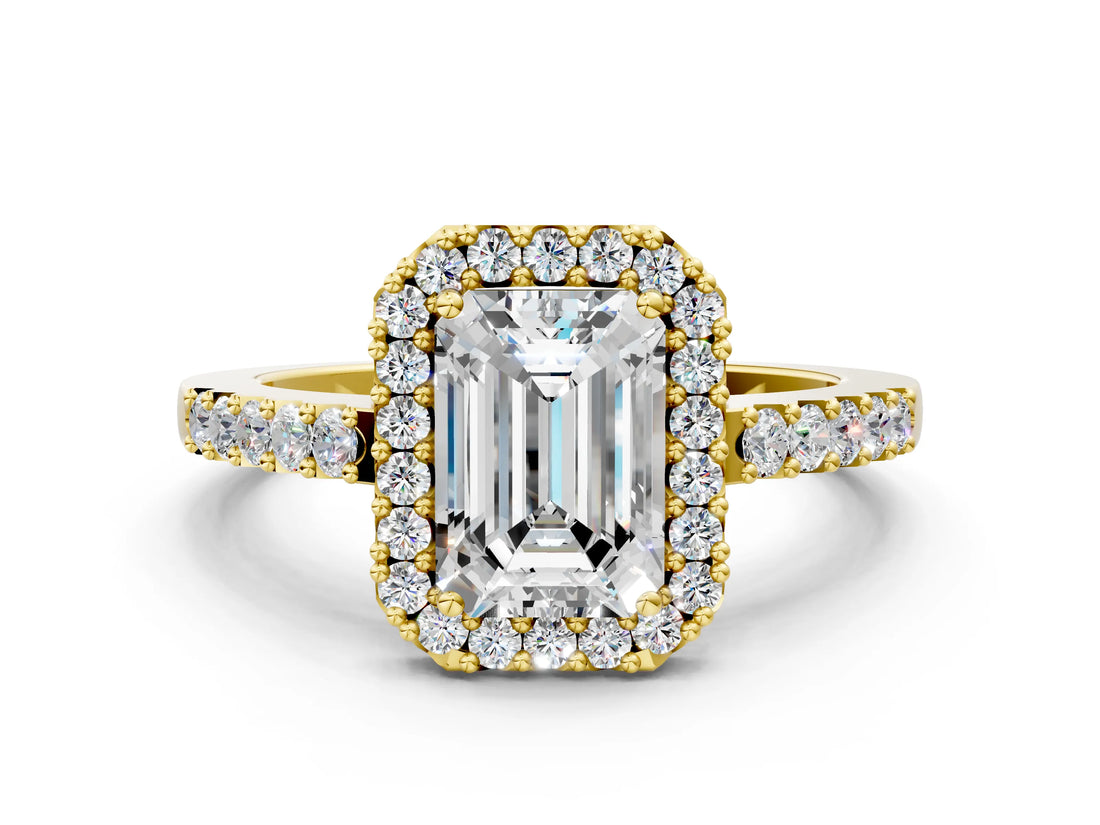 Yellow gold Emerald Halo Diamond Pavé Solitaire Ring_39