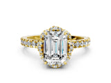 Yellow gold Emerald Halo Diamond Pave Band Ring with Four-Prong Setting_15