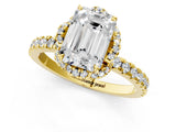 Yellow gold Emerald Halo Diamond Pave Band Ring with Four-Prong Setting_16