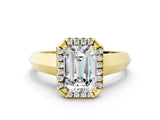 Yellow gold Emerald Halo Diamond Ring with Cathedral Band and Four-Prong Setting_61