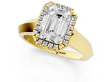 Yellow gold Emerald Halo Diamond Ring with Cathedral Band and Four-Prong Setting_62