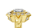 Yellow gold Emerald Halo Diamond Ring with Milgrain Bezel and Prong Setting_11