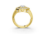 Yellow gold Emerald Halo Diamond Ring with Milgrain Bezel and Prong Setting_9